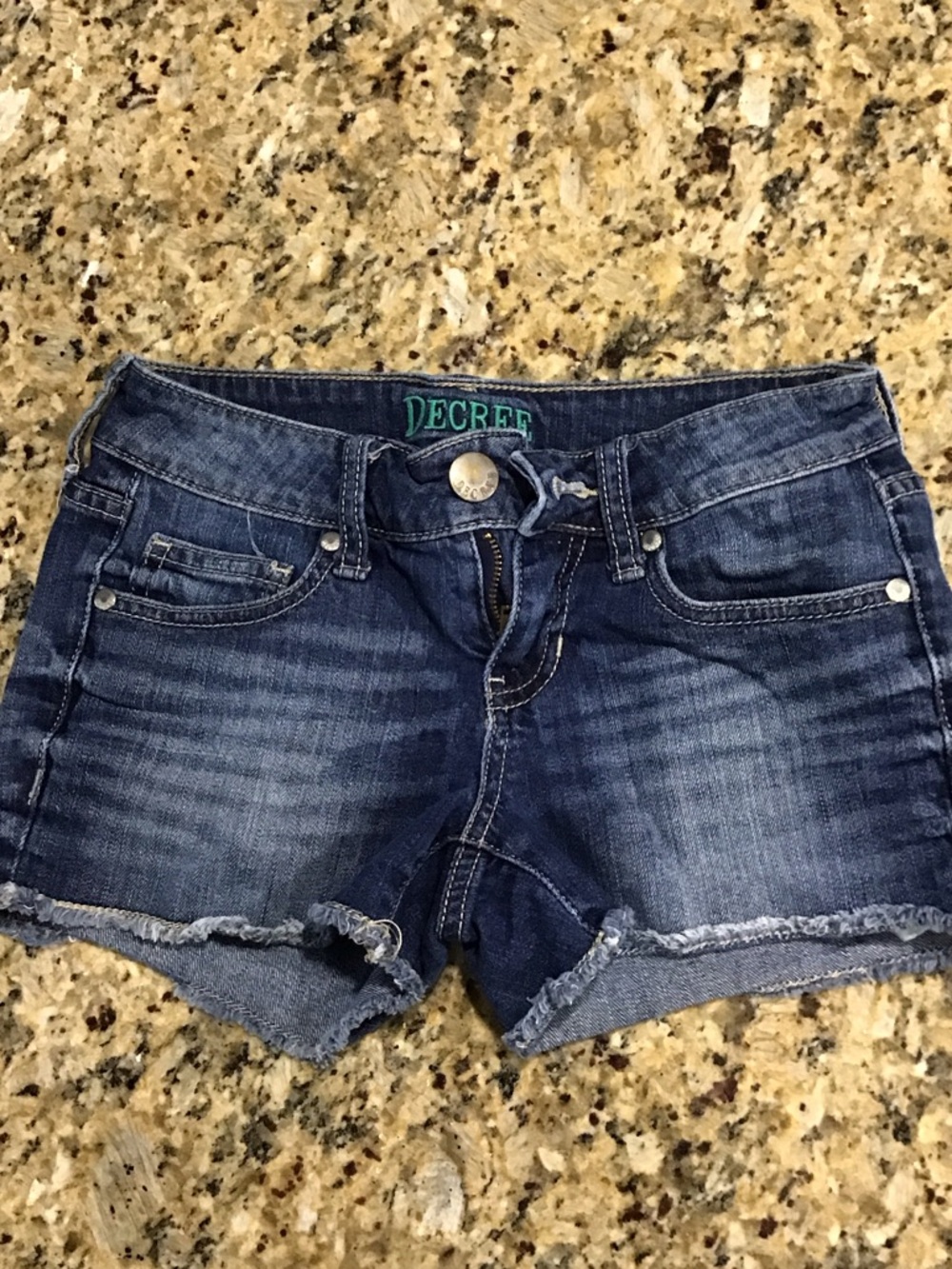 Decree Juniors Dark Wash Denim Cutoff Shorts